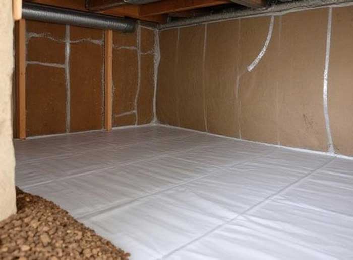 moisture barrier installed in a crawl space