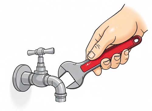 how to replace bathroom faucet step 2- hand holding wrench to disconnect faucet
