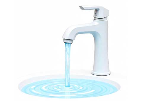 A modern new bathroom faucet pouring water