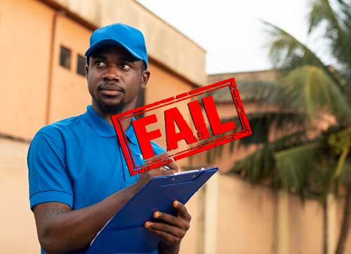 Home inspection agent with a stamp impression of fail